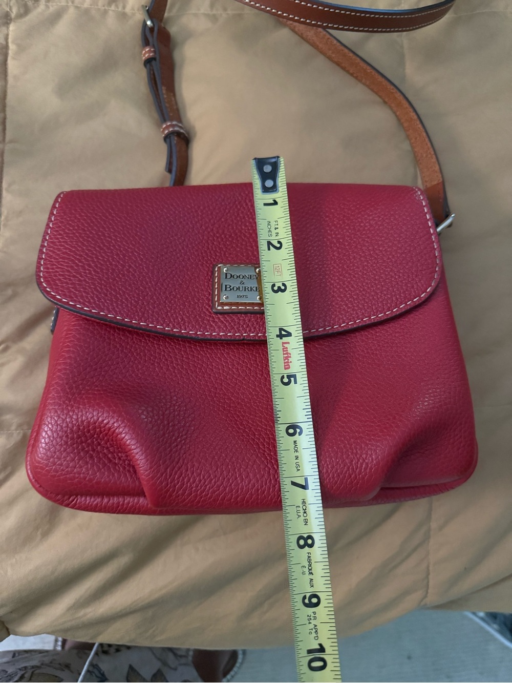 Dooney & Bourke Red Pebble Leather Crossbody with Tan Strap - Picture 9 of 12